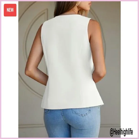 Women's V-Neck Sleeveless Waistcoat Blazer Vest Business Casual Fitted